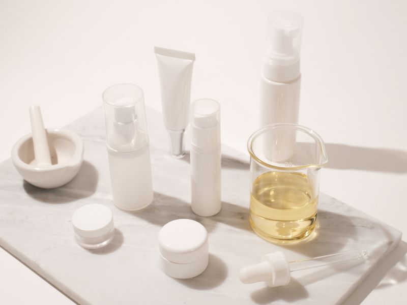 unlabeled conventional skincare products