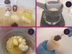 how to make rose kasbah lip balm steps 1-3